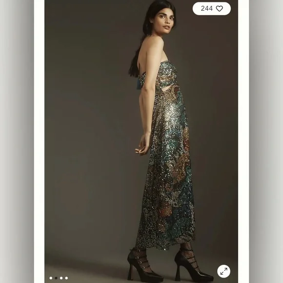 NWT Verb by Pallavi Singhee Halter Cutout Sequin Midi Dress size small - Picture 2 of 9